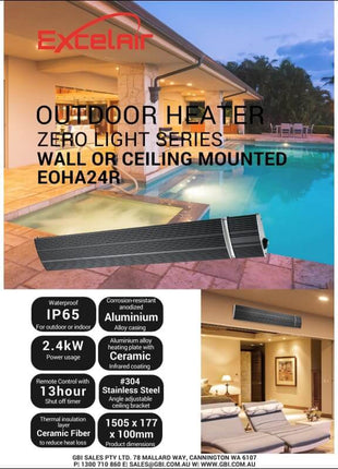 Excelair Outdoor Patio Heater 2.4kW with Remote Control Heater Excelair   